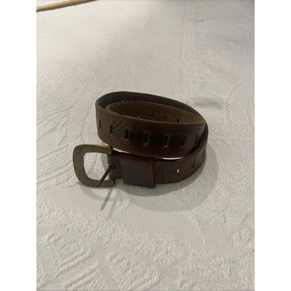 Eddie Bauer Vintage Leather Brown Belt Brass buckle Made In USA Large